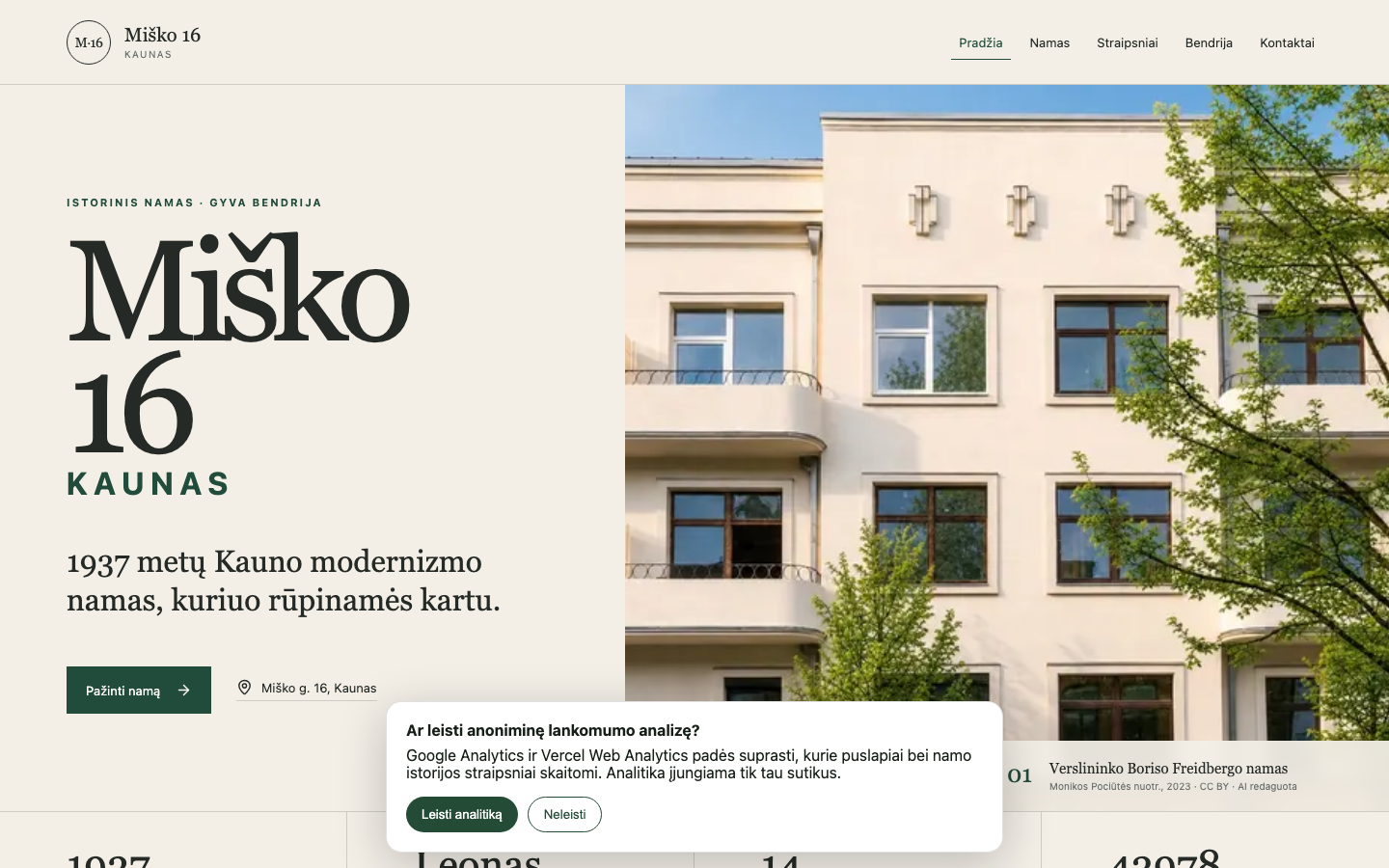 Miško 16 svetainės pradinis ekranas, užfiksuotas 2026-09-24