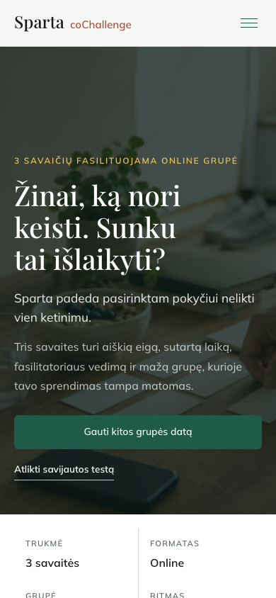 Sparta coChallenge svetainės mobilus pradinis ekranas, užfiksuotas 2026-09-24